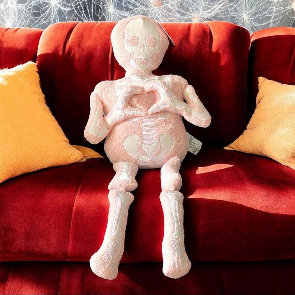 Pink Skeleton Decorative Full Body Pillow Sparkle Heart Hands Halloween Decor